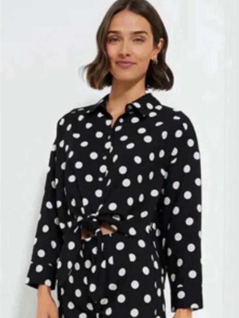 Tuckernuck Juliana Polka Dot Tie Front Blouse Black White XXXL